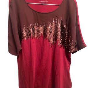 Coldwater Creek Women's Sequin Embellished Top - Red - Medium 8/10